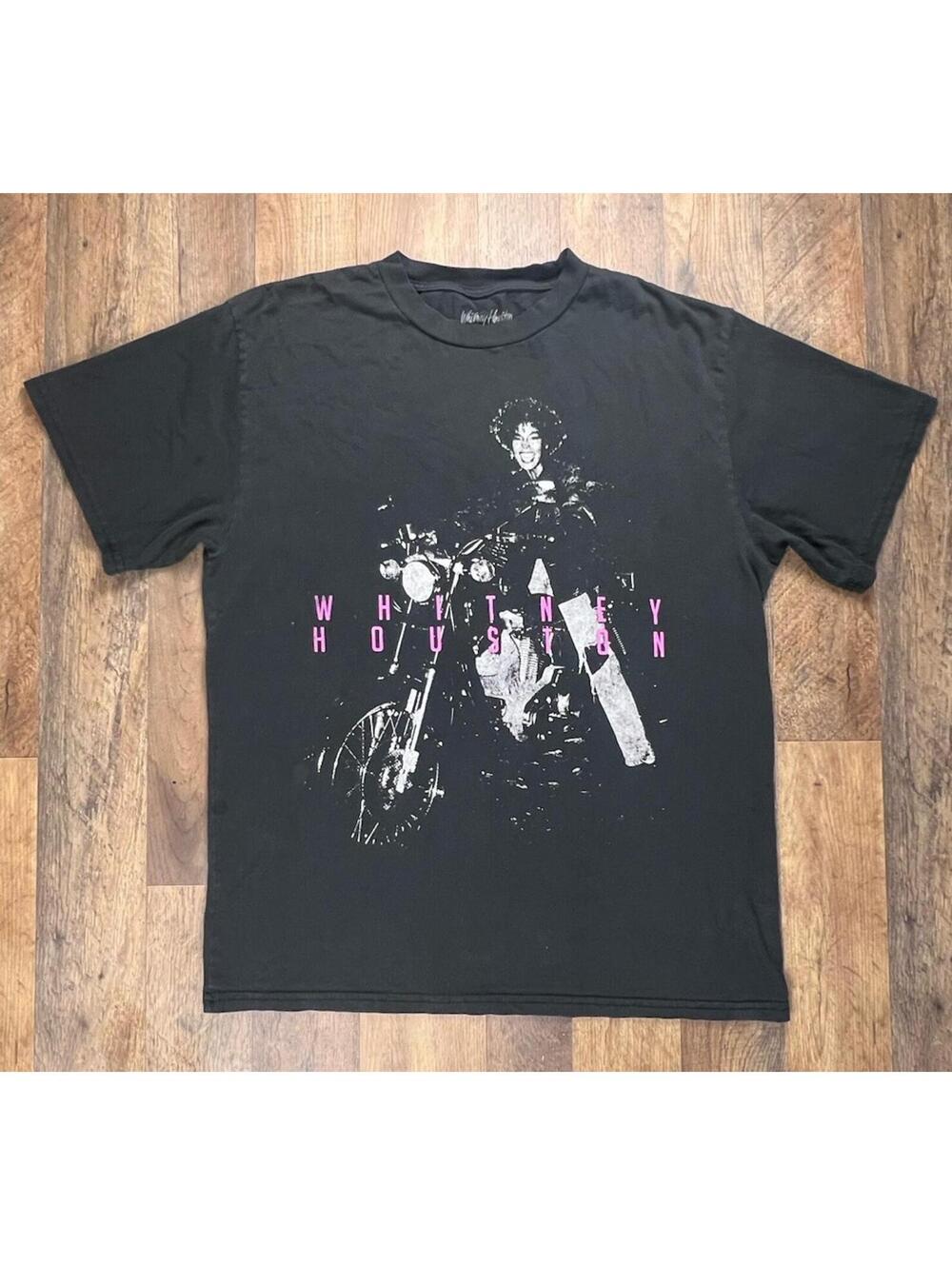 Whitney Houston Graphic T Shirt L VTG Style Pink Script Music Tee Y2K Motorcycle